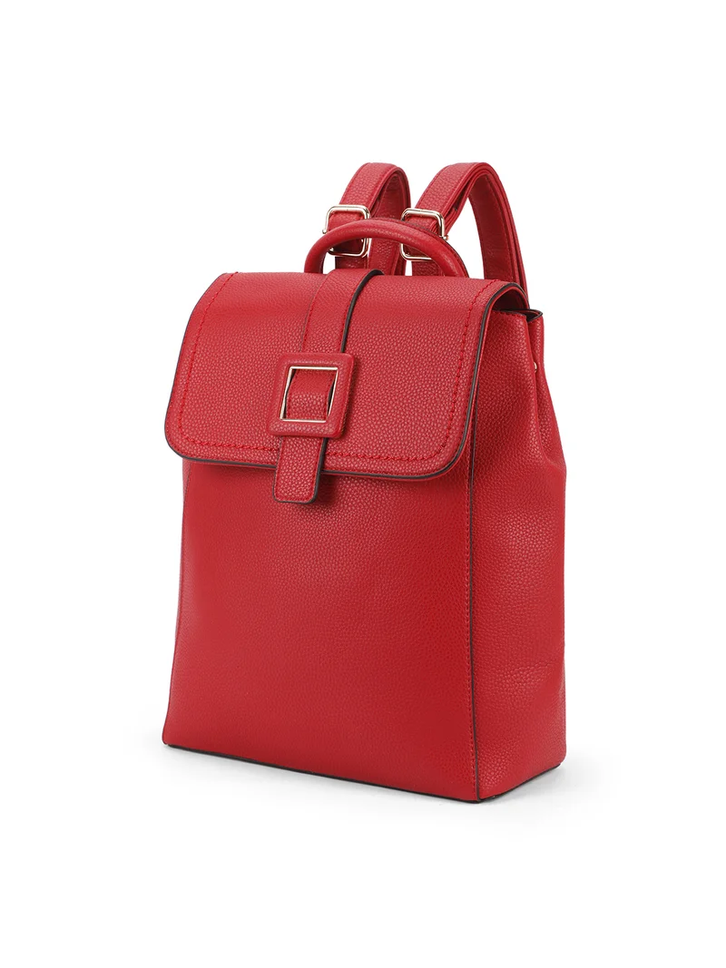 جلو باص Globus Women Red Textured Contrast & Buckle Detail Yoke Style Strap Medium Backpack